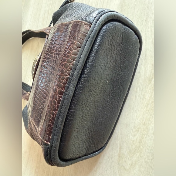 Vtg Brighton Leather Handbag Purse Crossbody Shoulder Bag Black Moc Croc - Picture 4 of 12